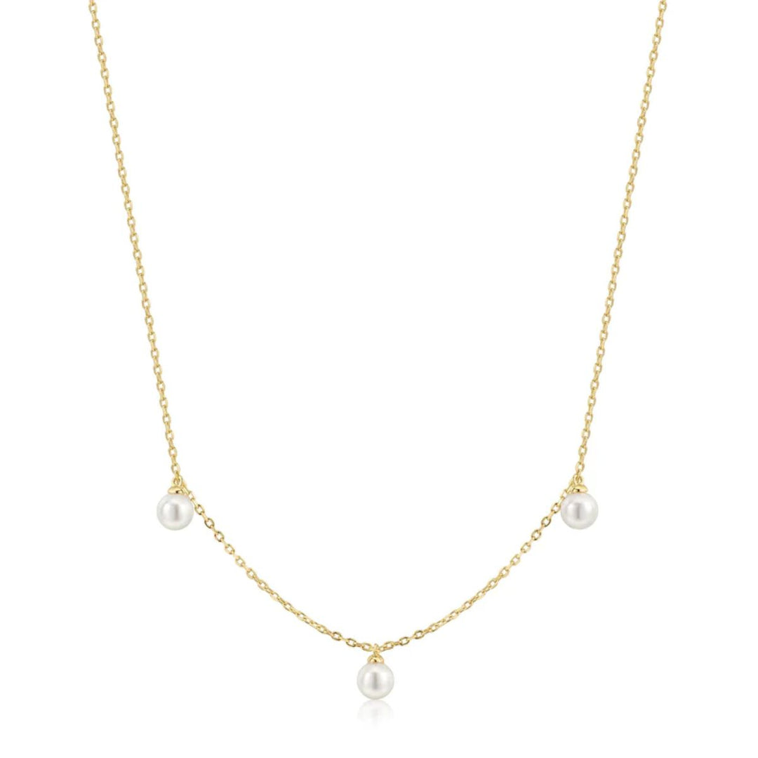 Ania Haie Triple Shell Pearl Station Gold Necklace. Item code N071-04G.