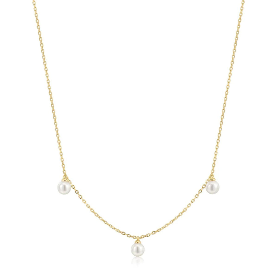 Ania Haie Triple Shell Pearl Station Gold Necklace. Item code N071-04G.