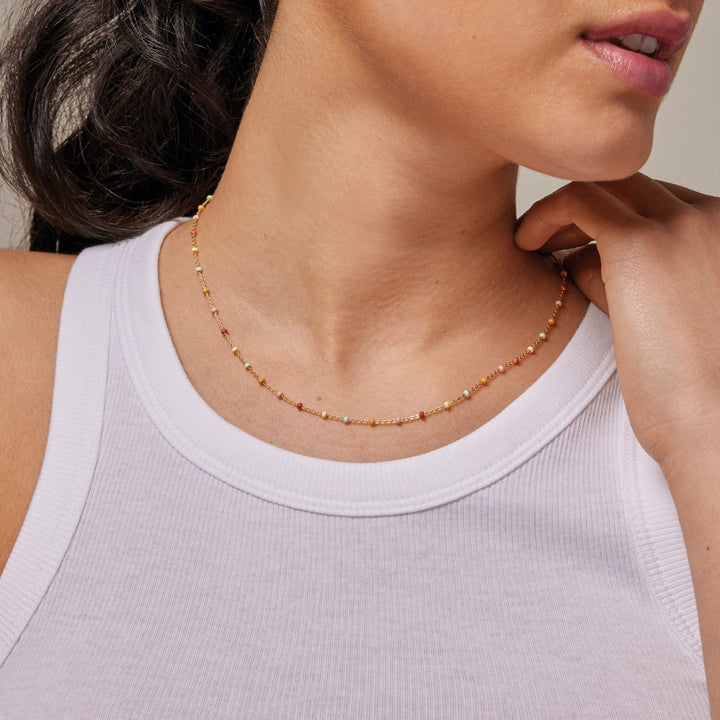 Enamel Copenhagen Lola Rainbow Gold Necklace. Item code N55G_rainbow.