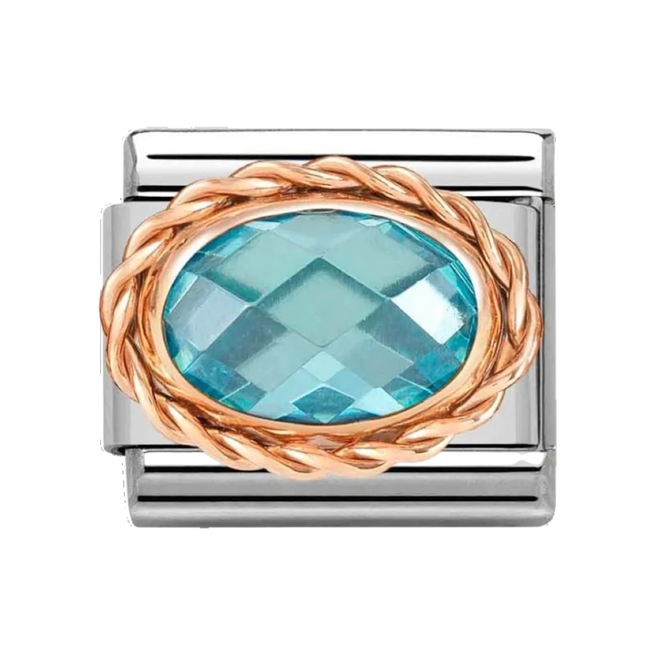 Nomination Classic Faceted Light Blue Cubic Zirconia Charm - Rose Gold Twist Setting