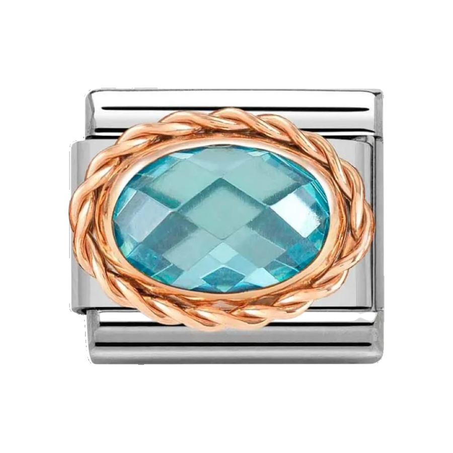 Nomination Classic Faceted Light Blue Cubic Zirconia Charm - Rose Gold Twist Setting
