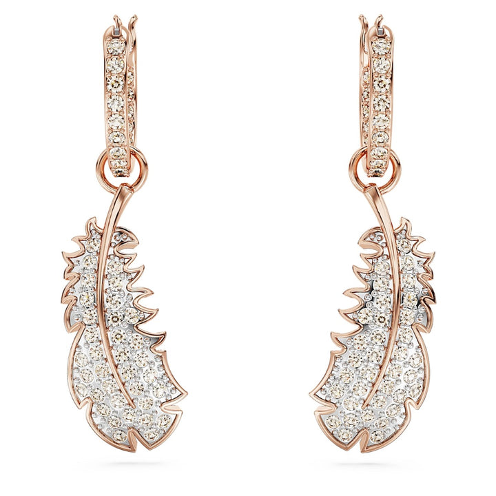 Swarovski Nice Feather Drop Earrings - White with Rose Gold Tone Plating 5663486