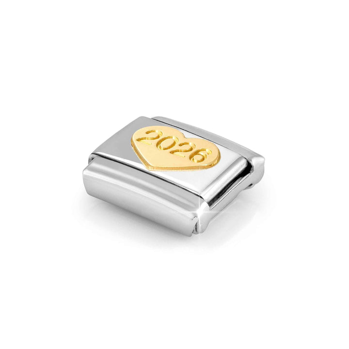 Niche Jewellery Nomination 2026 heart charm in stainless steel with 18k gold detailing for a classic bracelet