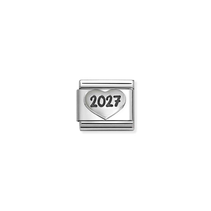 Niche Jewellery Nomination silver oxidised 2027 heart charm in stainless steel for a classic bracelet.