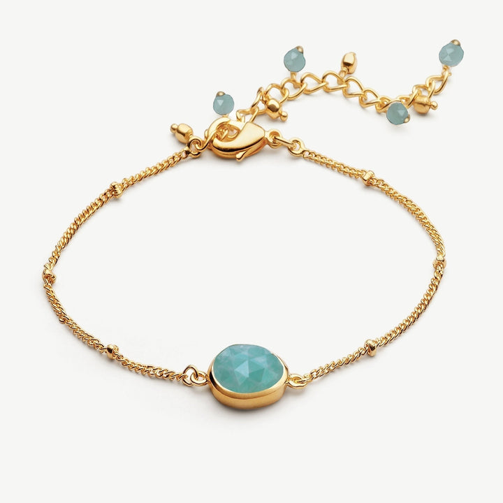 Niche Jewellery Sarah Alexander gold-plated bobble chain bracelet with a faceted amazonite gemstone.