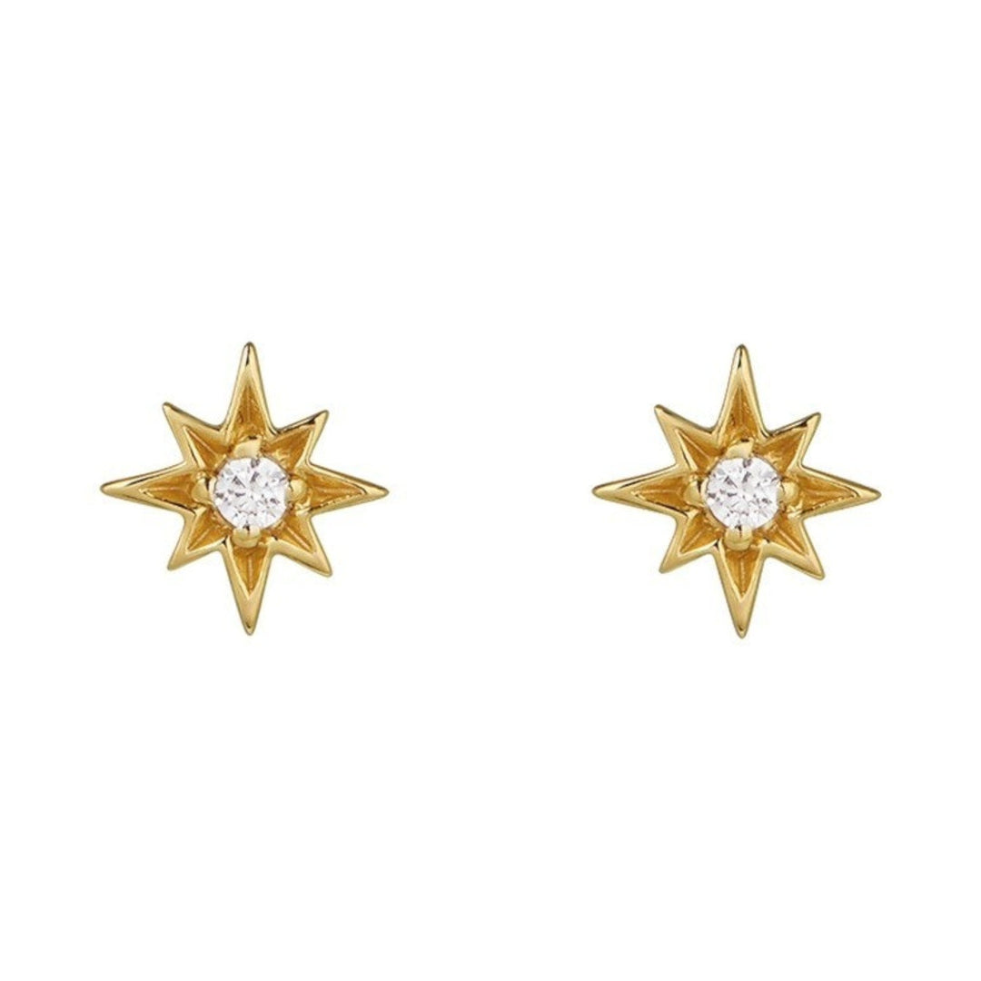 Niche Jewellery Amelia Scott Ziggy Mini North Star Gold Stud Earrings with clear cubic zirconia.