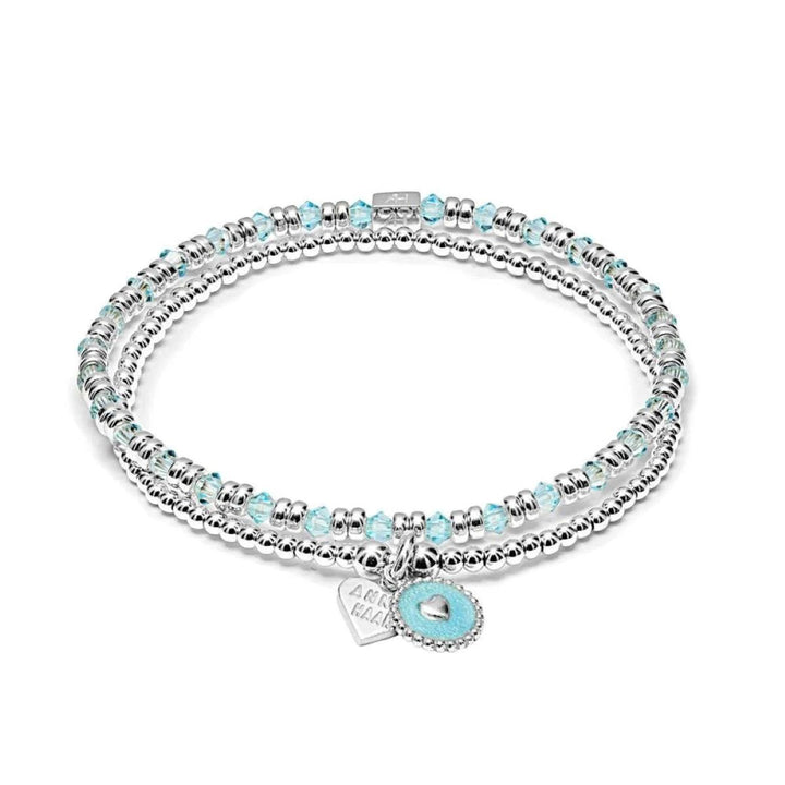 Niche Jewellery Annie Haak Kaleidoscope blue crystal and 925 sterling silver beaded bracelet stack with charm