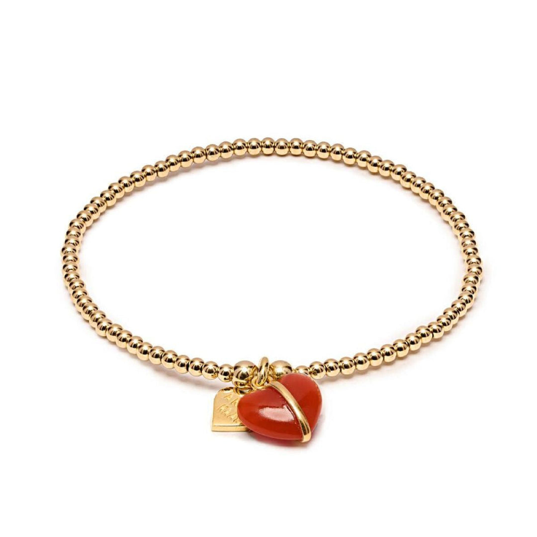 Niche Jewellery Annie Haak Santeenie Imogen stretch bracelet with gold-filled beads and a burnt orange heart charm.