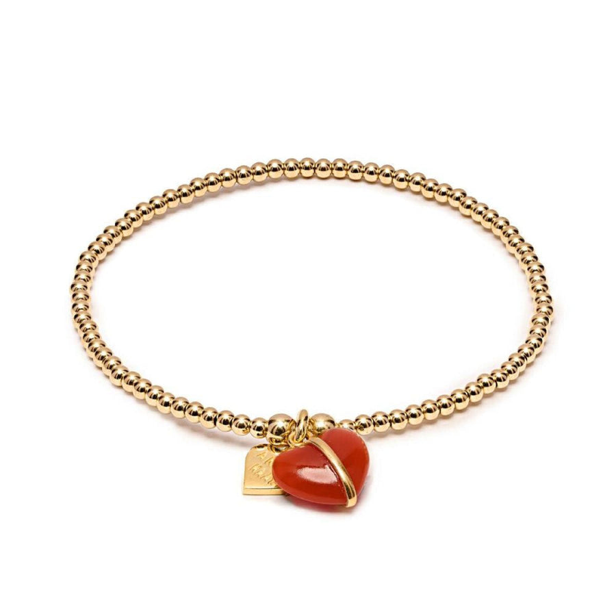 Niche Jewellery Annie Haak Santeenie Imogen stretch bracelet with gold-filled beads and a burnt orange heart charm.