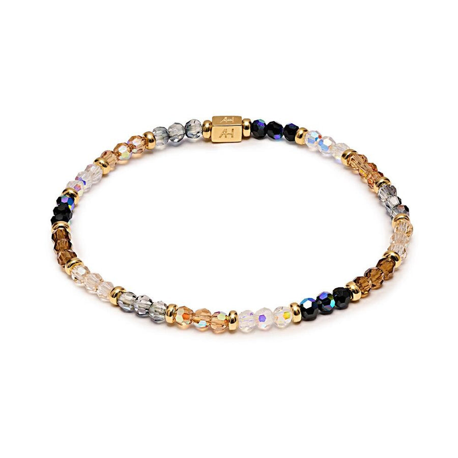 Niche Jewellery Annie Haak Shimmer gold-plated bracelet featuring multi-coloured sparkling crystals and a logo charm.