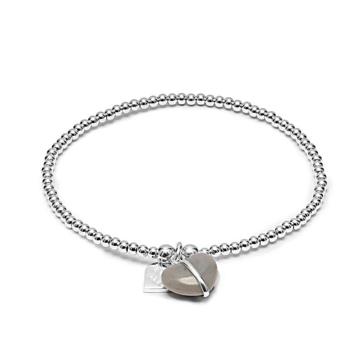 Niche Jewellery Annie Haak Santeenie Imogen stretch bracelet with 925 sterling silver beads and a grey heart charm.
