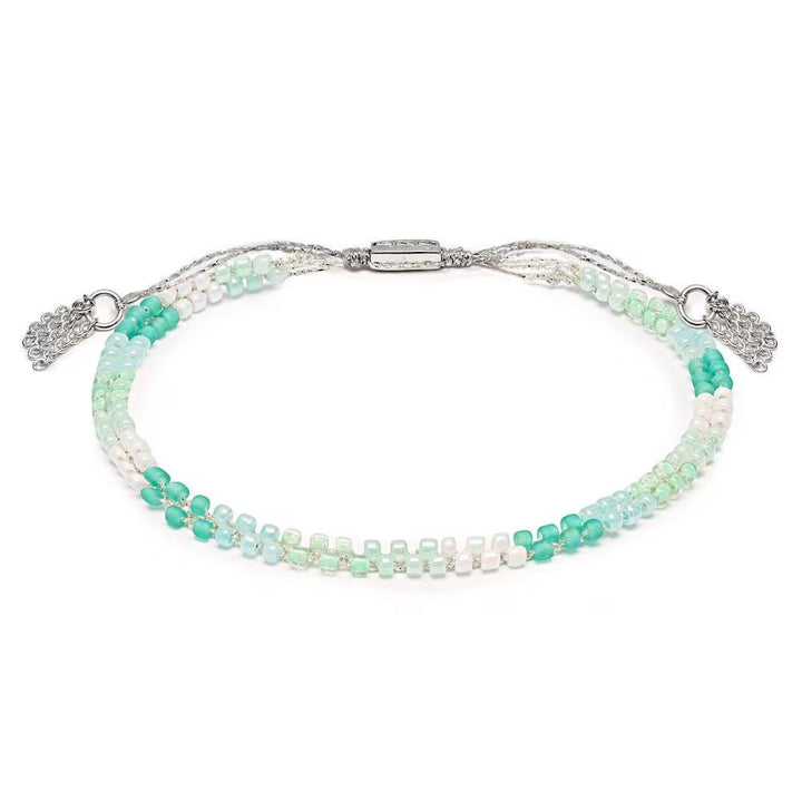 Niche Jewellery Annie Haak Ocean Friendship bracelet with blue and green beads and 925 sterling silver slider clasp.