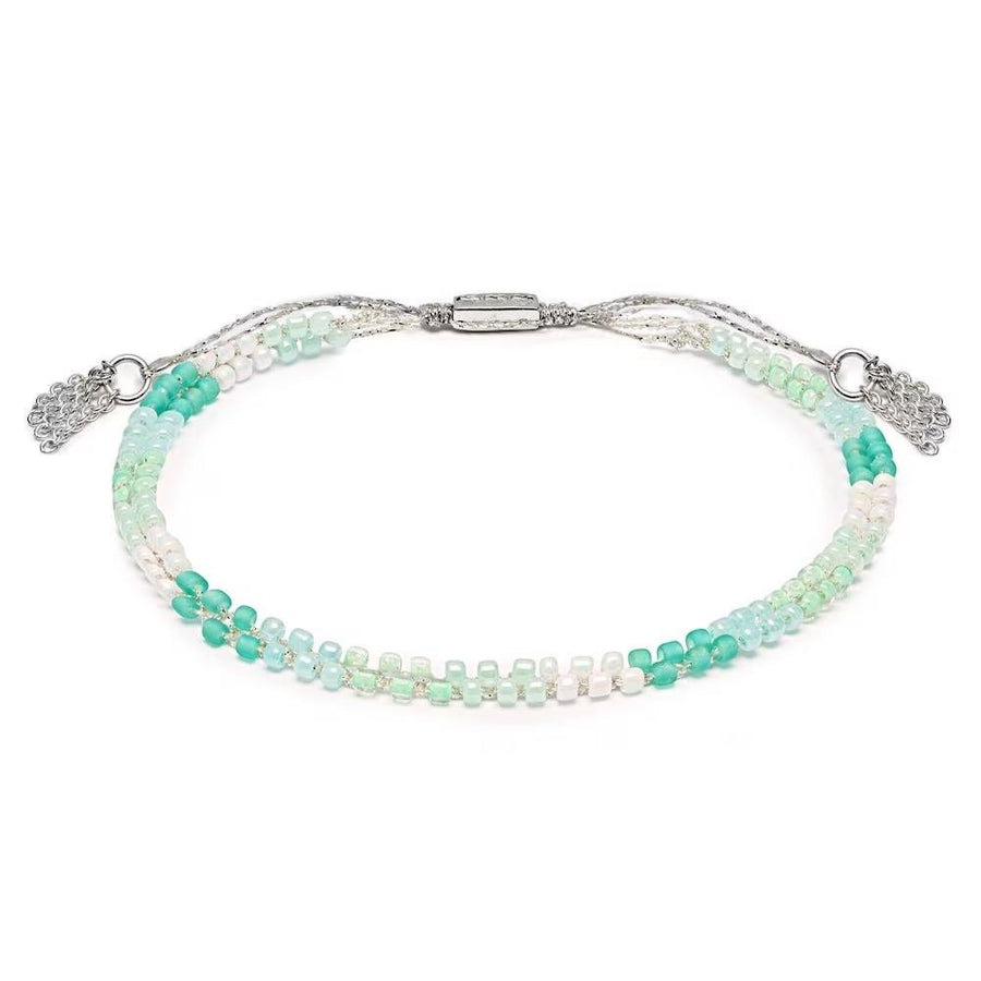 Niche Jewellery Annie Haak Ocean Friendship bracelet with blue and green beads and 925 sterling silver slider clasp.