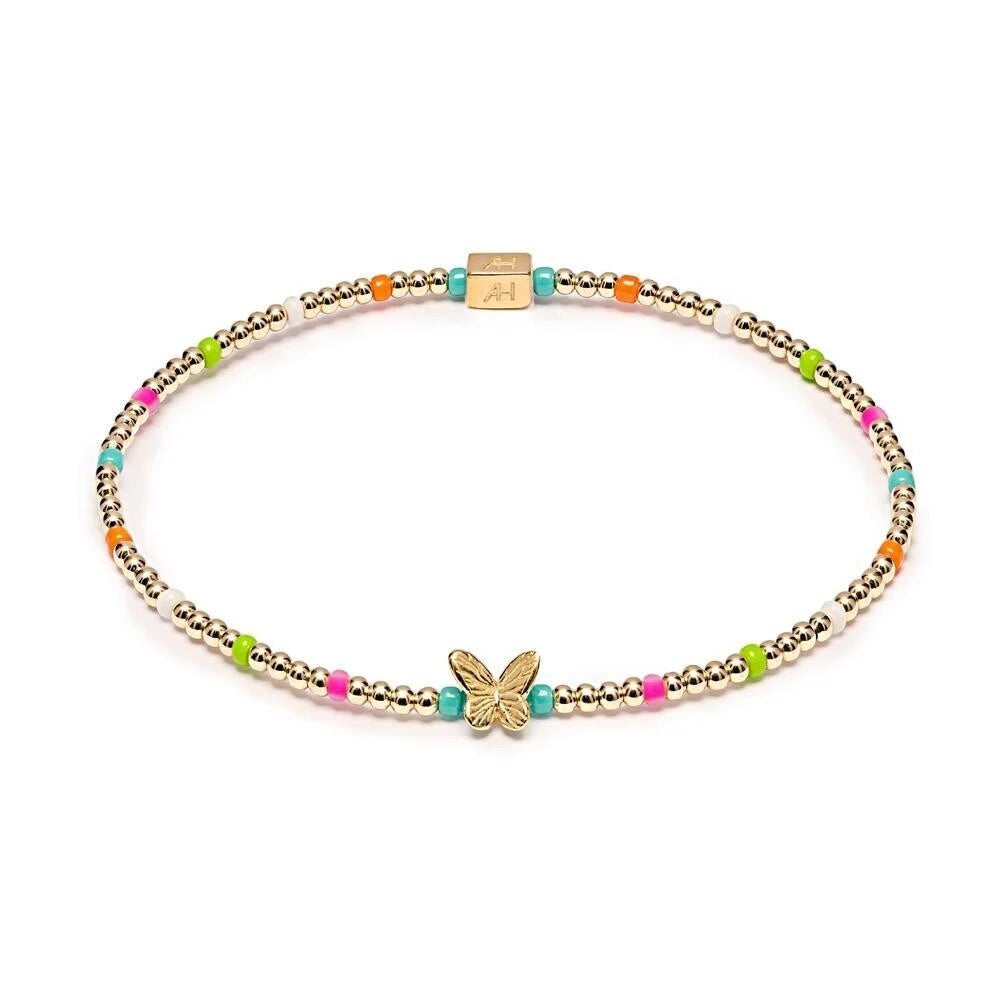 Niche Jewellery Annie Haak Papillon gold-plated bracelet with neon beads and a butterfly charm.