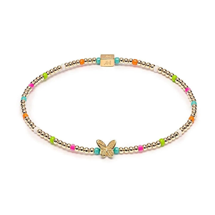 Niche Jewellery Annie Haak Papillon gold-plated bracelet with neon beads and a butterfly charm.