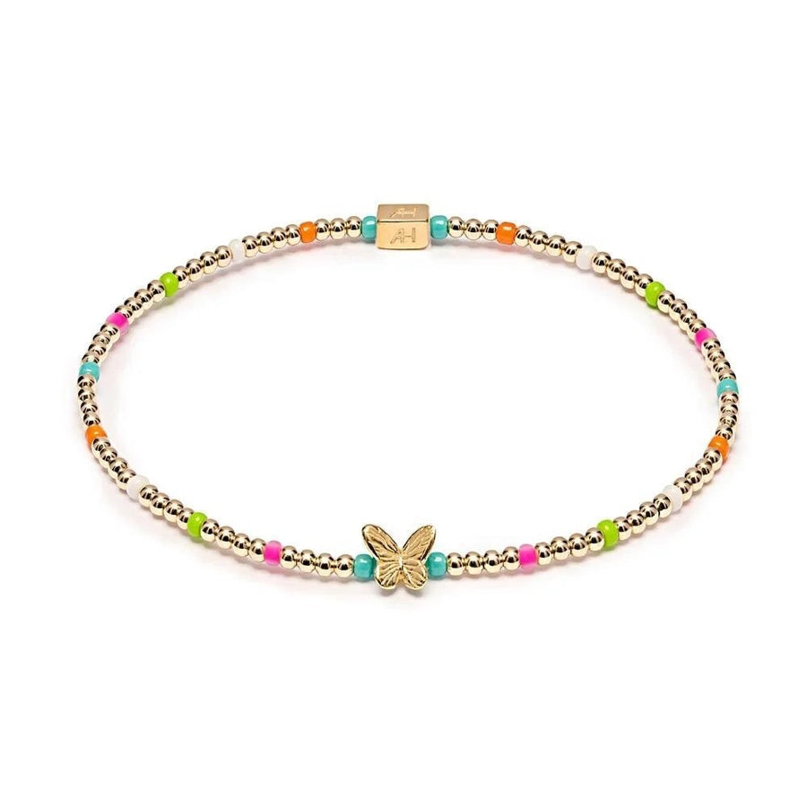 Niche Jewellery Annie Haak Papillon gold-plated bracelet with neon beads and a butterfly charm.
