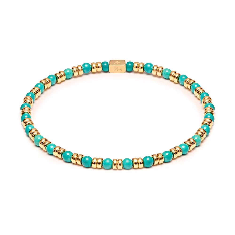Niche Jewellery Annie Haak Joy stretch bracelet with turquoise howlite beads and gold-plated sterling silver accents.
