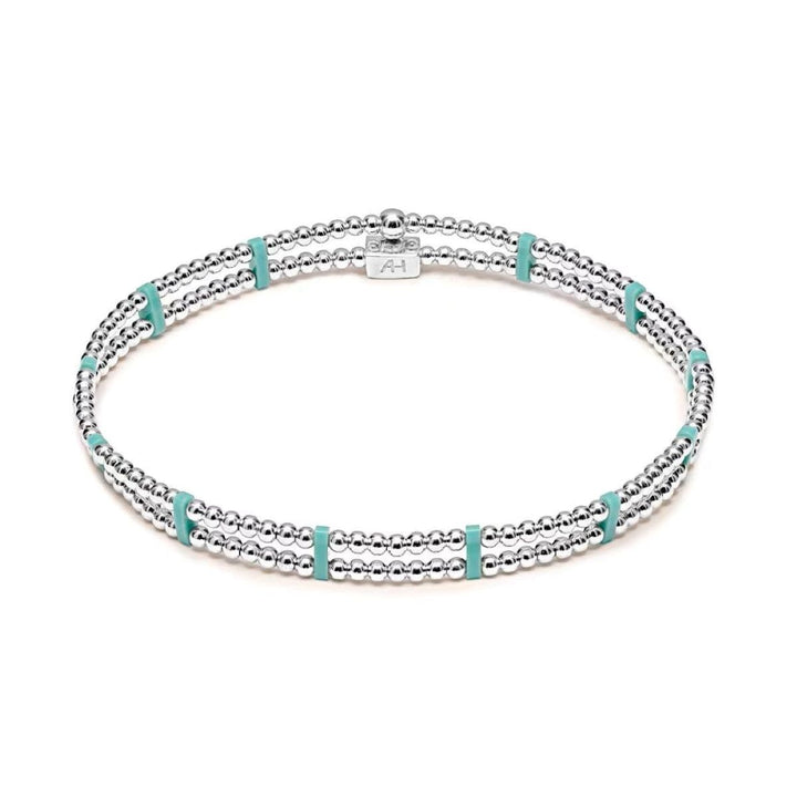Niche Jewellery Annie Haak double-strand sterling silver bracelet with turquoise Miyuki beads on a stretch fit.