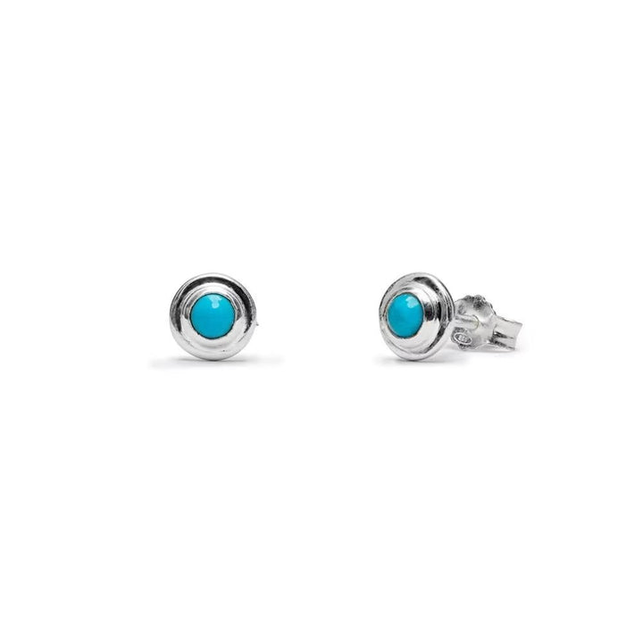 Niche Jewellery Annie Haak sterling silver stud earrings featuring a round mosaic turquoise stone.
