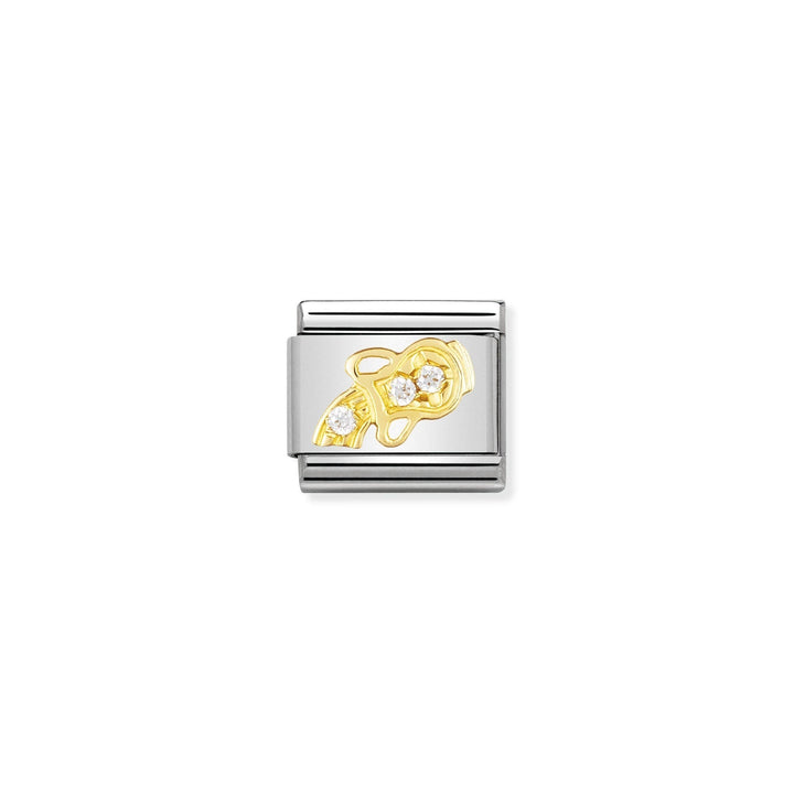 Niche Jewellery stainless steel Aquarius charm with 18K gold accent and cubic zirconia.
