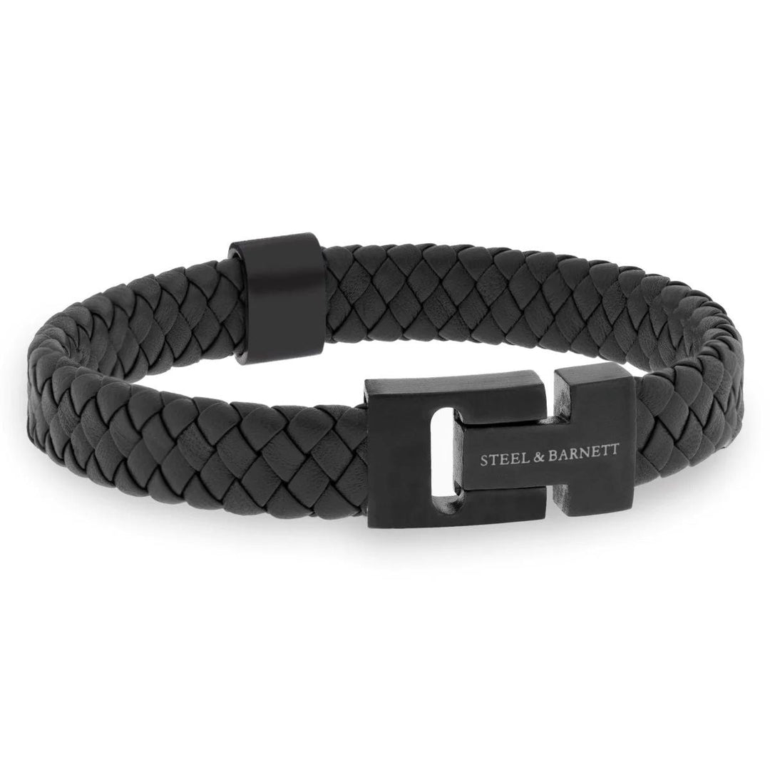 Niche Jewellery Steel & Barnett thick black braided nappa leather bracelet with matte black magnetic steel clasp