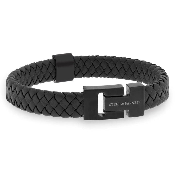 Niche Jewellery Steel & Barnett thick black braided nappa leather bracelet with matte black magnetic steel clasp