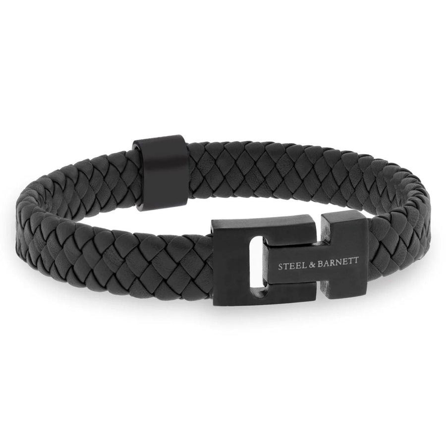 Niche Jewellery Steel & Barnett thick black braided nappa leather bracelet with matte black magnetic steel clasp