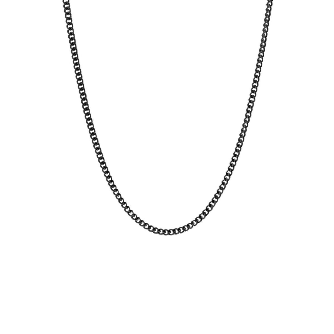 Niche Jewellery Steel & Barnett thin matte black stainless steel curb chain necklace with a modern, minimalist design.