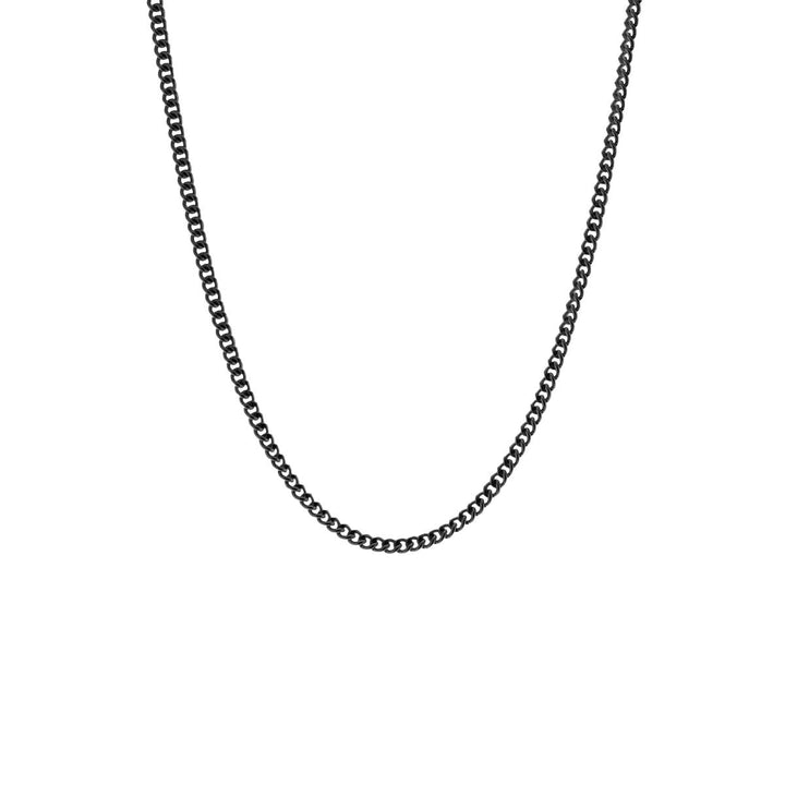 Niche Jewellery Steel & Barnett thin matte black stainless steel curb chain necklace with a modern, minimalist design.