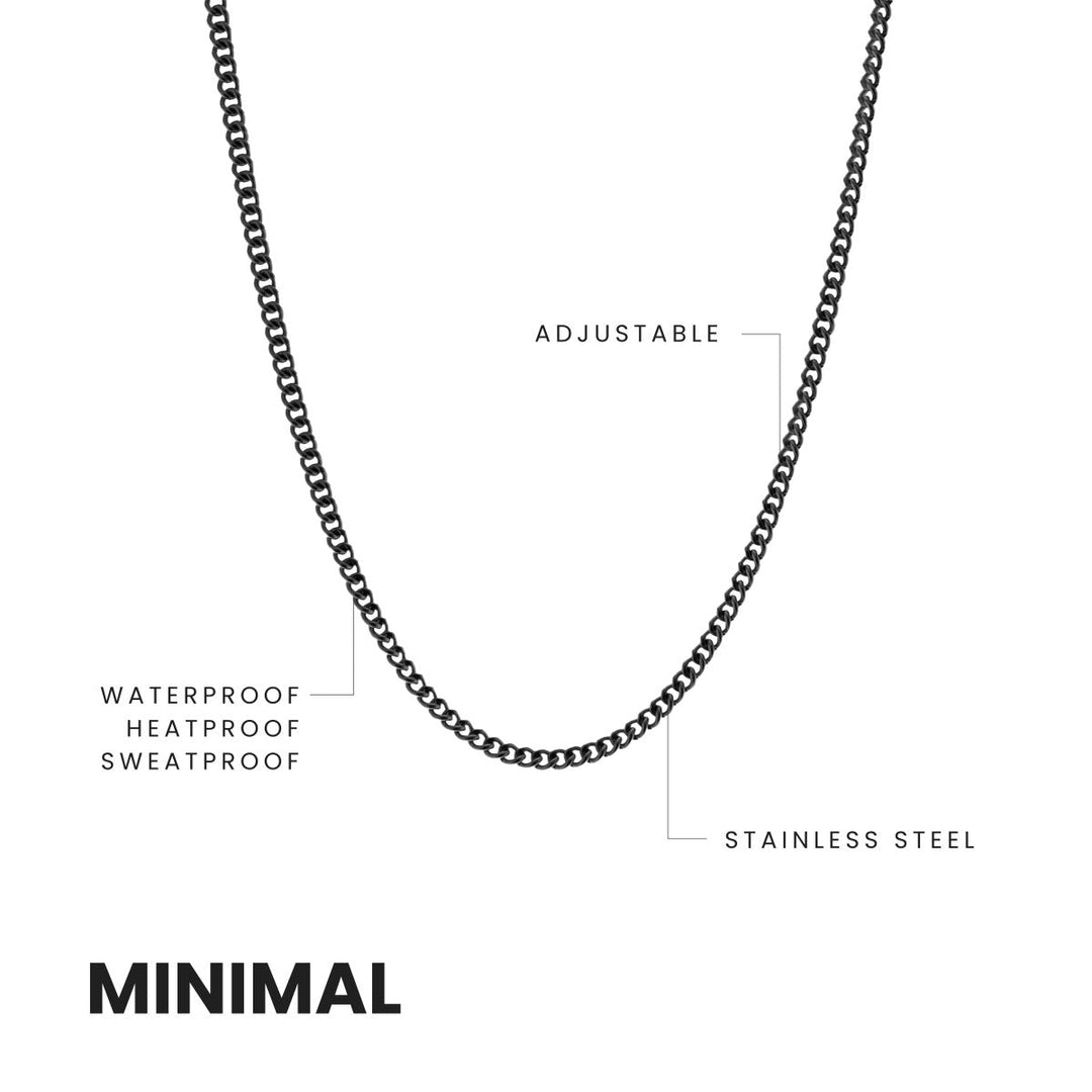 Niche Jewellery Steel & Barnett thin black stainless steel curb chain necklace with adjustable length