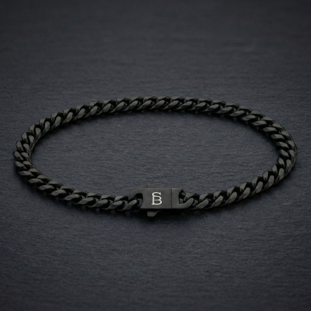 Niche Jewellery Steel & Barnett matte black stainless steel link chain bracelet with branded clasp