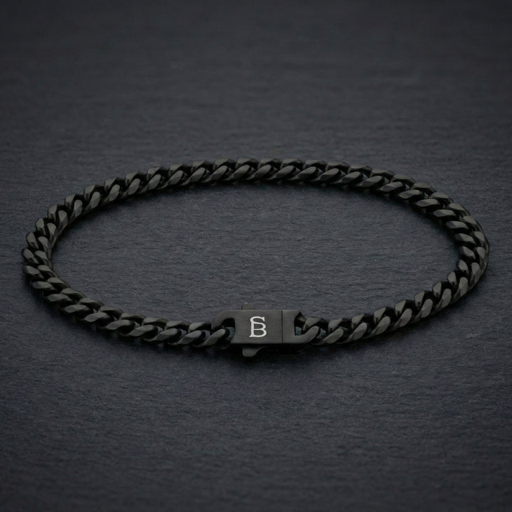 Niche Jewellery Steel & Barnett matte black stainless steel link chain bracelet with branded clasp