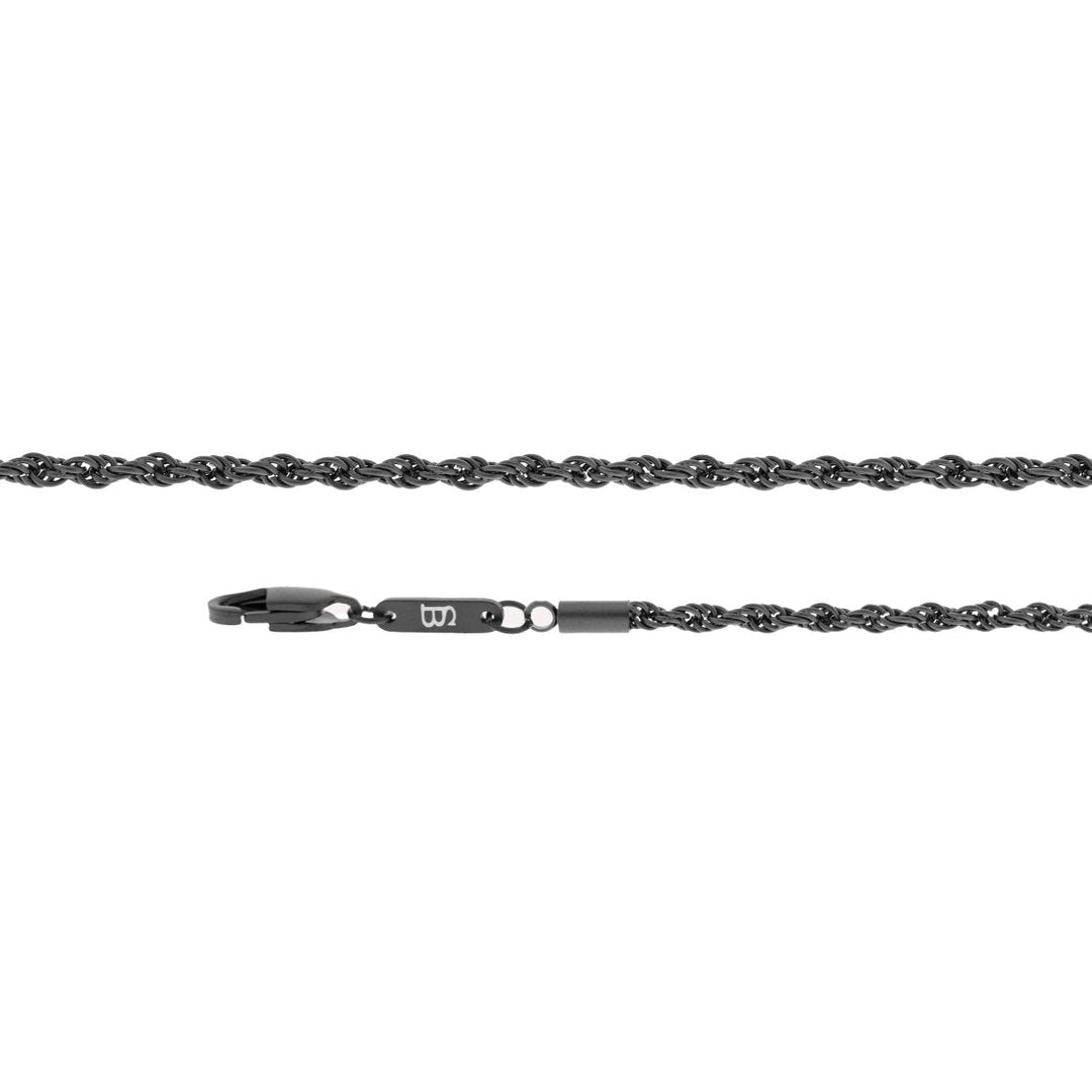 Niche Jewellery black stainless steel twisted rope chain necklace with DNA-inspired texture and lobster clasp