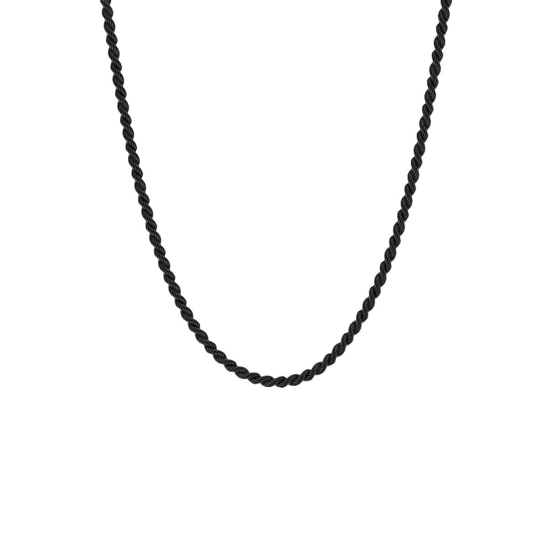 Niche Jewellery black stainless steel twisted rope chain necklace with a DNA-inspired helix design.