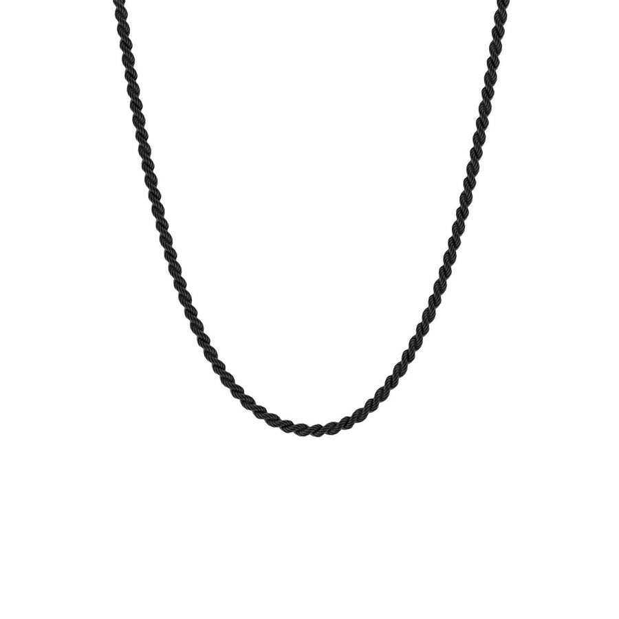 Niche Jewellery black stainless steel twisted rope chain necklace with a DNA-inspired helix design.
