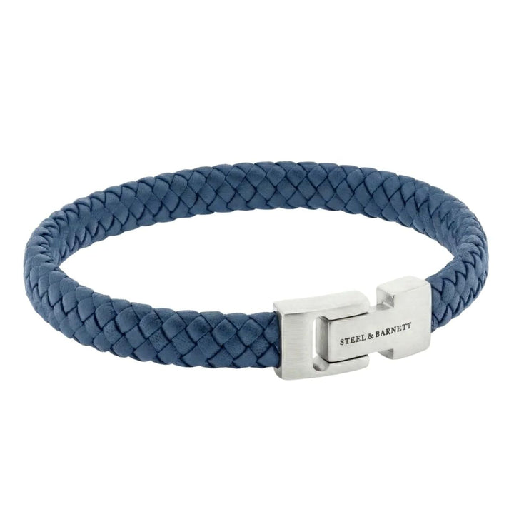 Niche Jewellery Steel & Barnett blue braided nappa leather men's bracelet with a stainless steel magnetic clasp.