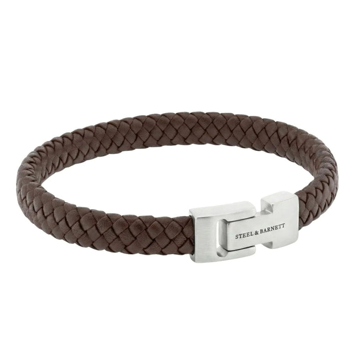 Niche Jewellery Steel & Barnett brown braided nappa leather men's bracelet with a stainless steel magnetic clasp.