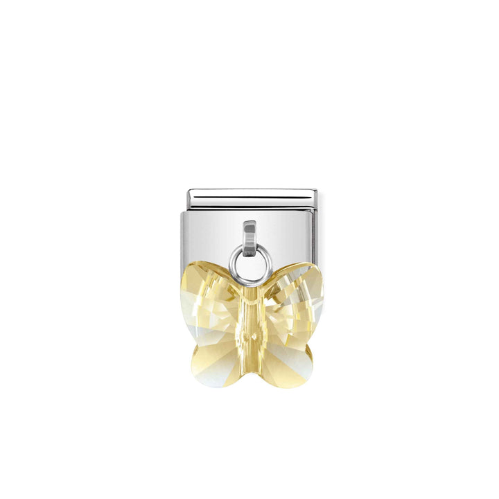 Niche Jewellery Nomination silver and gold butterfly drop charm with a yellow crystal butterfly pendant.