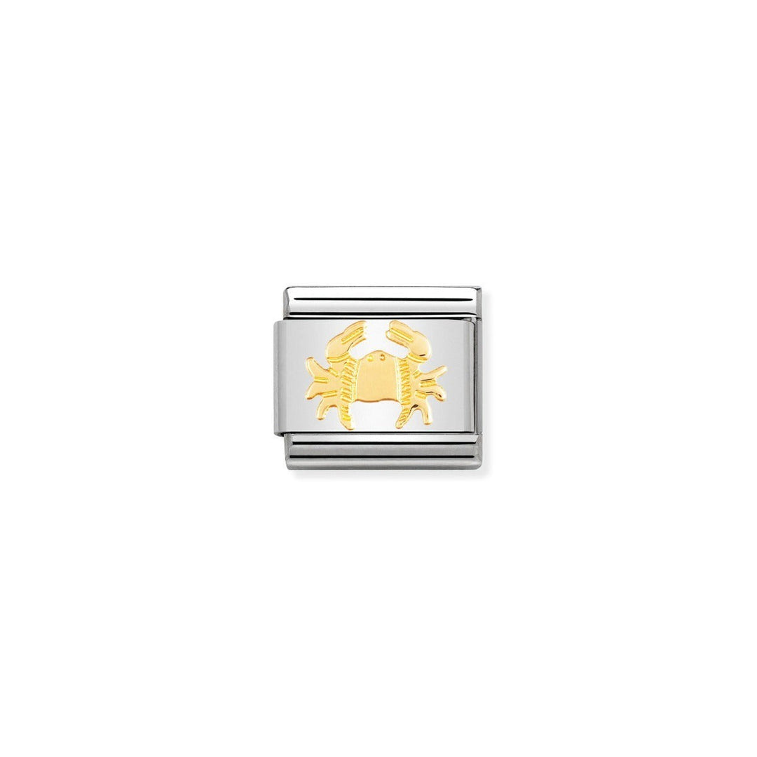 Niche Jewellery stainless steel and 18k gold Cancer zodiac charm featuring a crab symbol.
