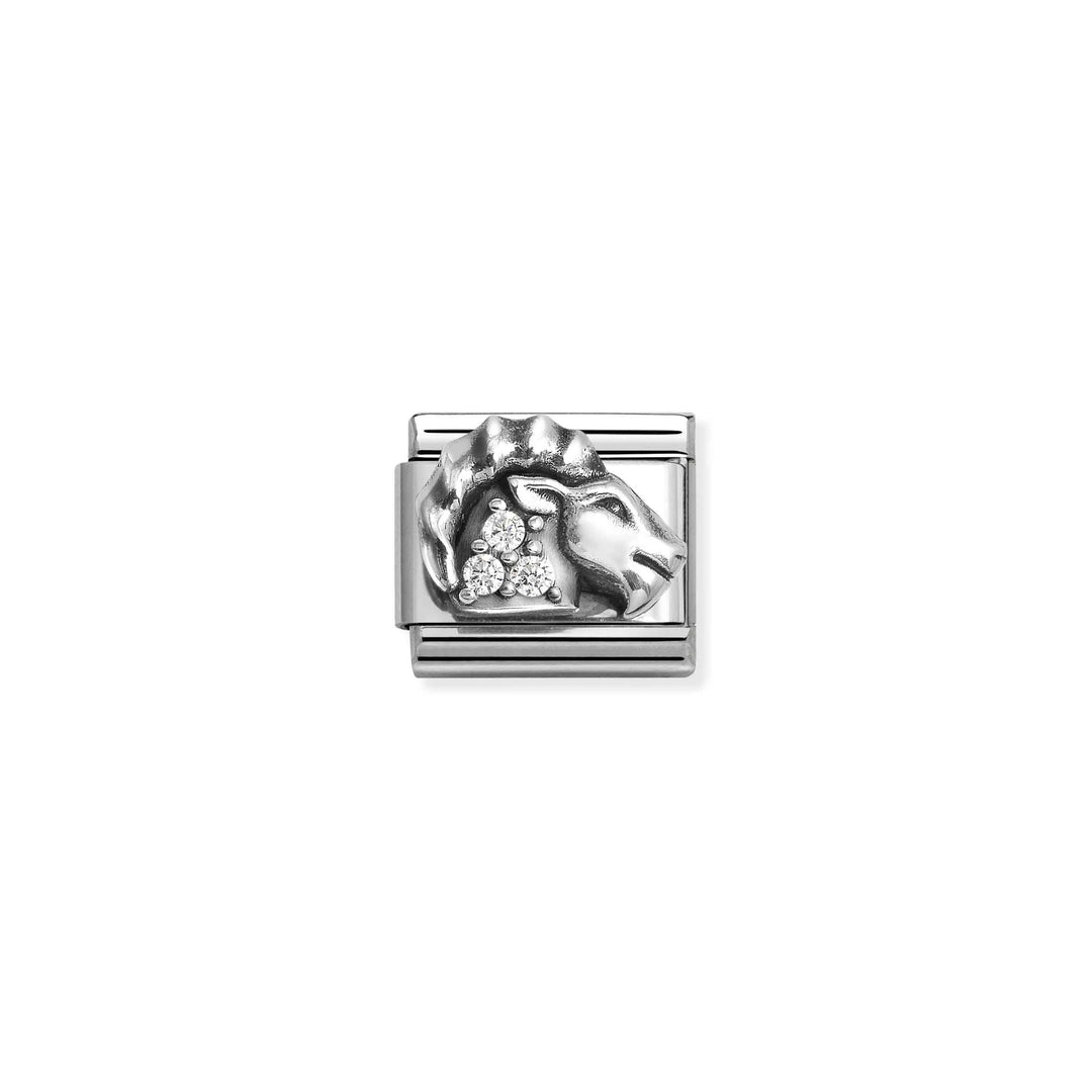 Niche Jewellery Nomination silver Capricorn zodiac charm with sparkling cubic zirconia stones on stainless steel