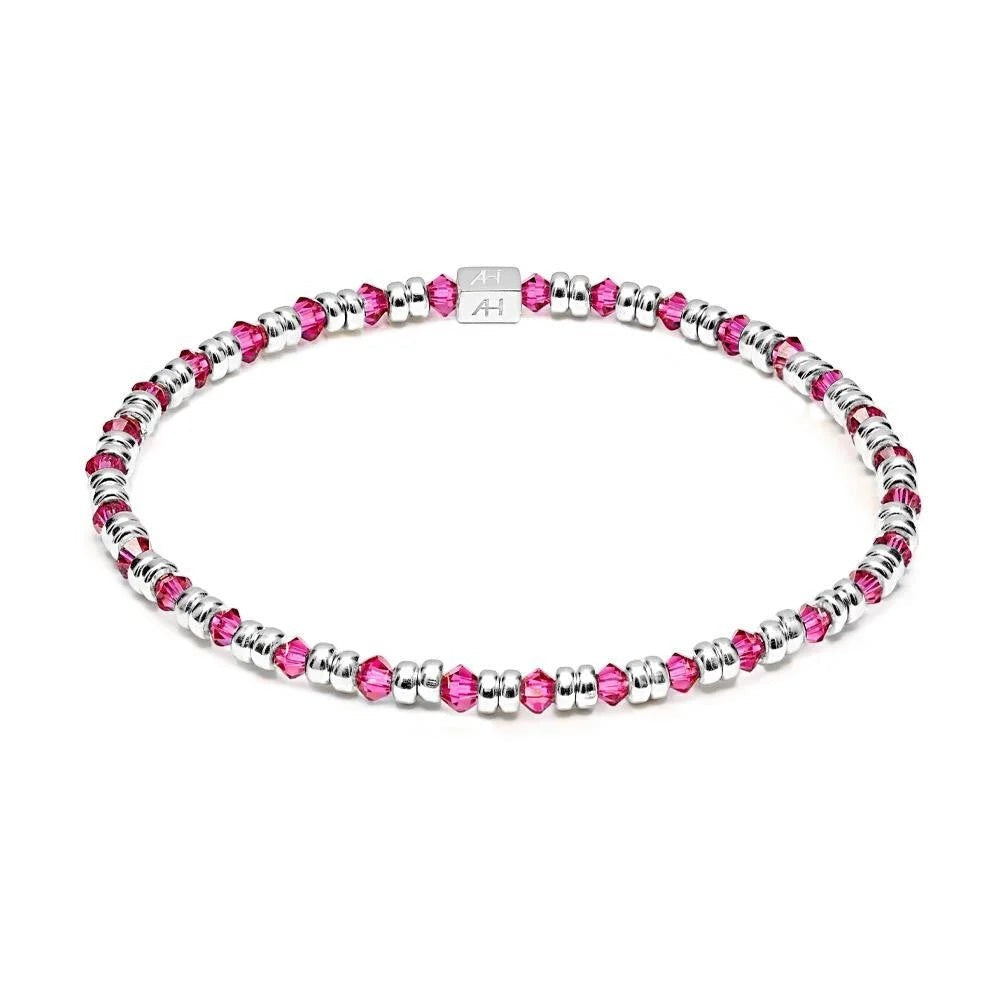 Niche Jewellery Annie Haak Joy bracelet featuring cerise pink crystals and polished 925 sterling silver beads.