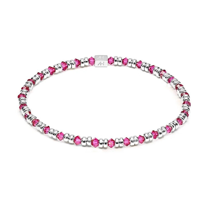 Niche Jewellery Annie Haak Joy bracelet featuring cerise pink crystals and polished 925 sterling silver beads.