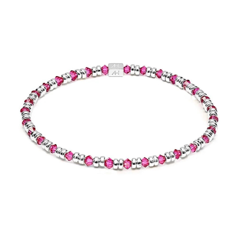 Niche Jewellery Annie Haak Joy bracelet featuring cerise pink crystals and polished 925 sterling silver beads.
