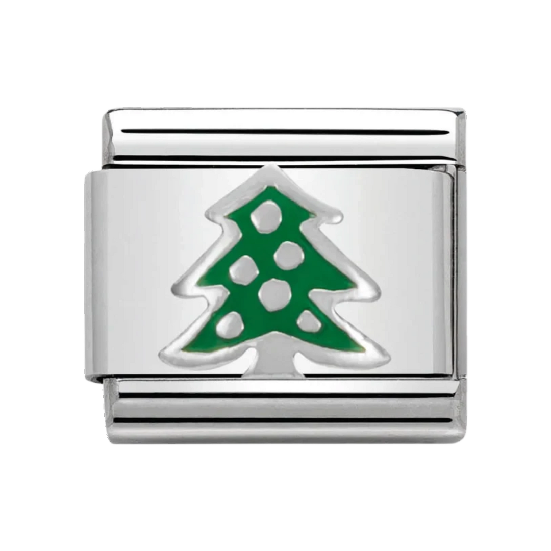 Niche Jewellery Nomination stainless steel charm featuring a green enamel Christmas tree design
