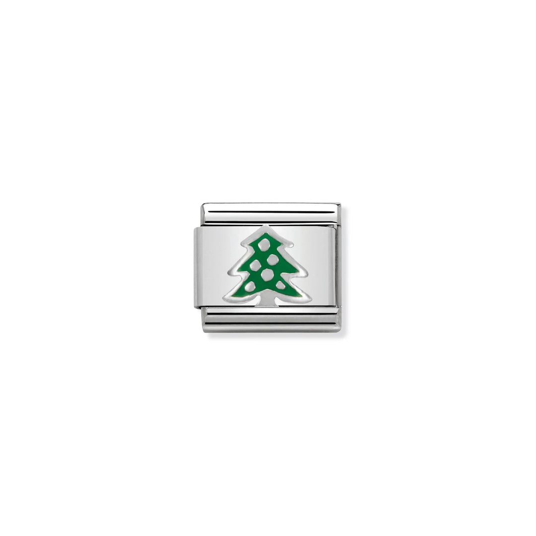 Niche Jewellery Nomination stainless steel charm featuring a green enamel Christmas tree design