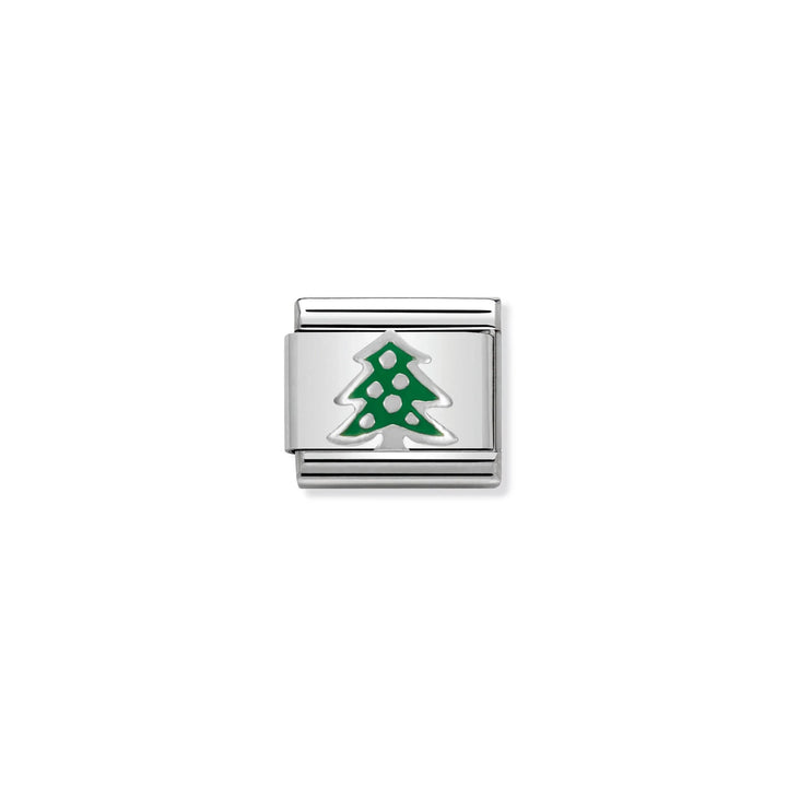 Niche Jewellery Nomination stainless steel charm featuring a green enamel Christmas tree design