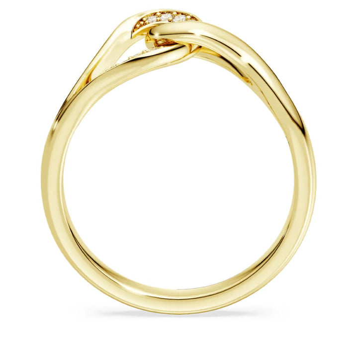 Niche Jewellery Swarovski Classica interlocking ring in sterling silver with 18K gold finish and round white stones.