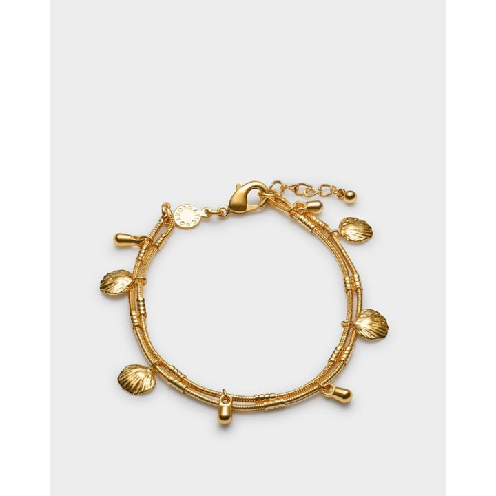 Niche Jewellery Cochellia Waterproof Gold Bracelet with shell charms and bead details. 18K Gold PVD coating.
