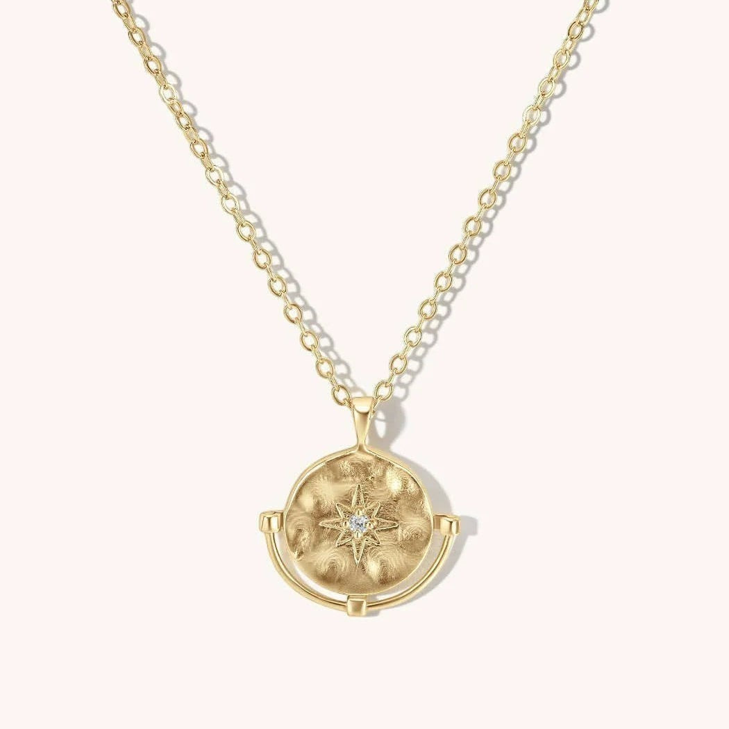 Niche Jewellery Formation Co Cosmic Diamante Necklace in 18k gold plated sterling silver with a textured star pendant.