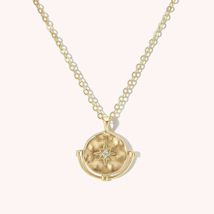 Niche Jewellery Formation Co Cosmic Diamante Necklace in 18k gold plated sterling silver with a textured star pendant.